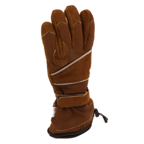 Beidseitig beheizbare Handschuhe für Drachenflieger "Dual Heat Glider" mit Push-Heizsteuerung aus braunem Ziegenleder