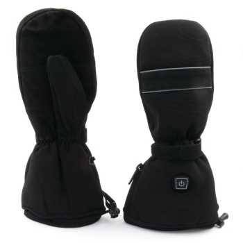 Beidseitig beheizbare Handschuhe "Dual Heat Fäustling" aus schwarzem Ziegenleder mit Push-Heizsteuerung