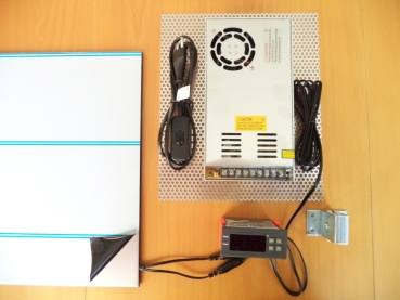 heatable aluminum stainless steel metal plate with thermostat controller and switching power supply from Heizteufel