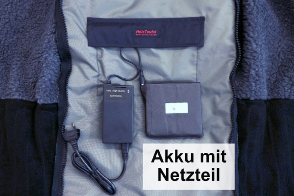 Heizteufel Akku auf Schlupfsack angeschlossen